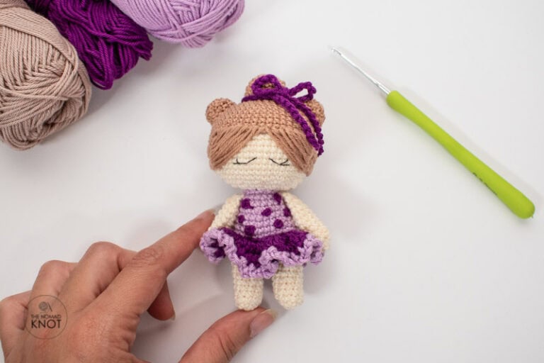 Crochet ballerina doll made with lavender yarn