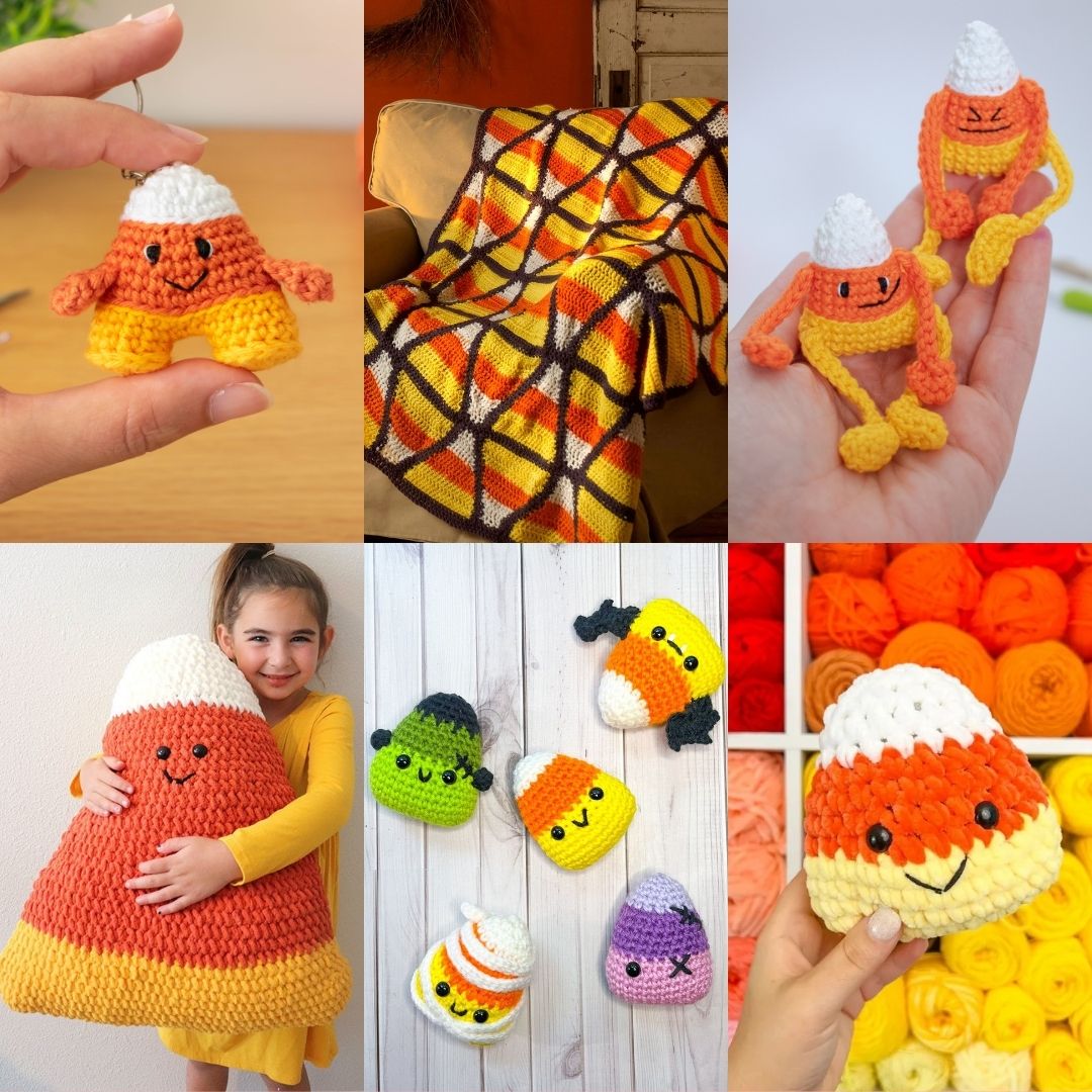 Feature image of the 12 Crochet Candy Corn free Halloween Patterns