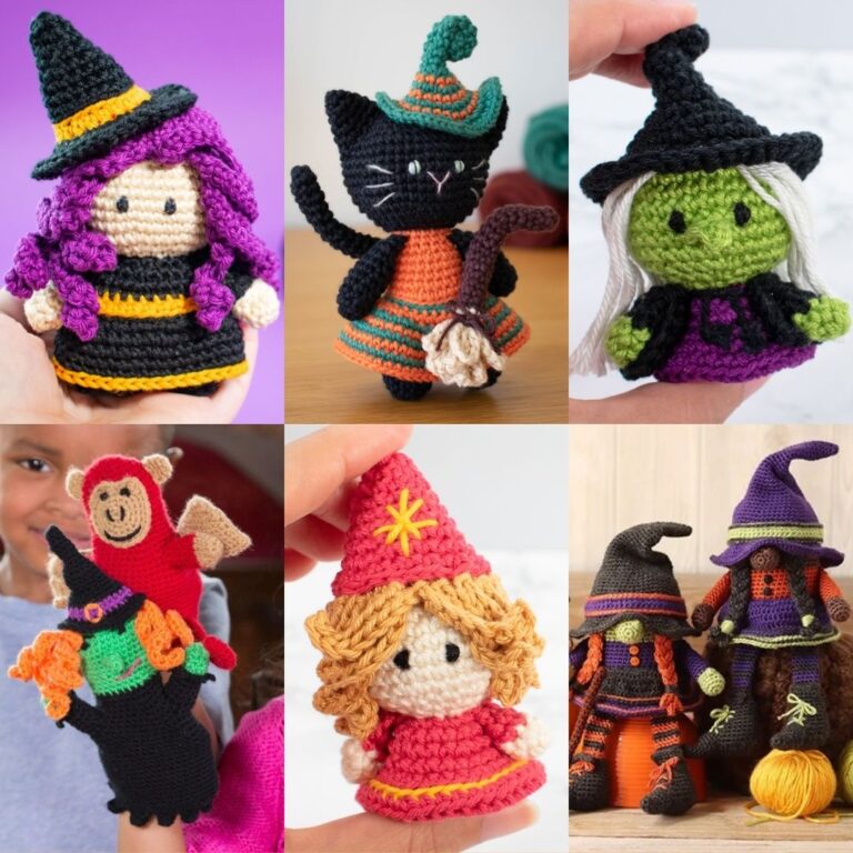Feature image for the post 15 crochet witch ideas - free Halloween patterns
